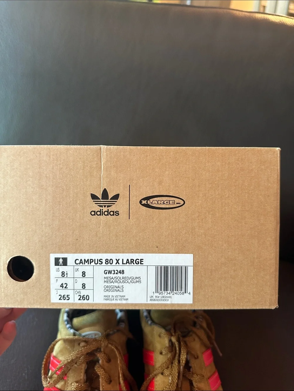 adidas Brown Suede Sneakers with Red Stripes and Leopard Lining